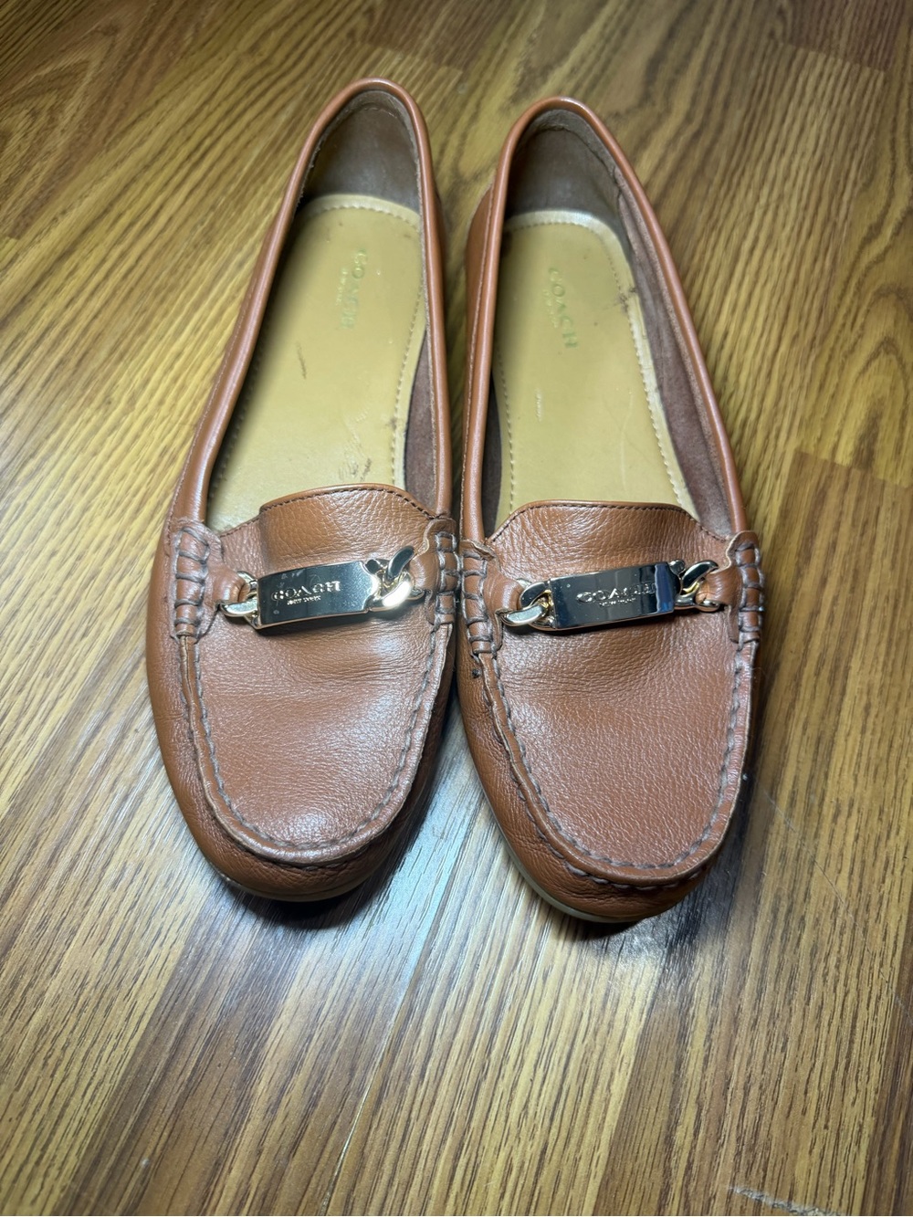 Coach Olive Pebble Grain Loafers Brown Leather Slip On 9.